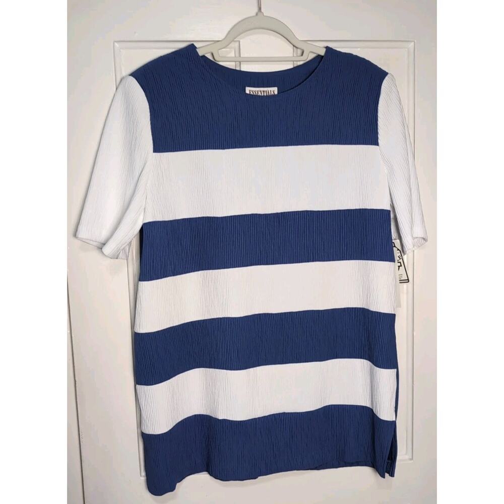 Vtg Essentials Worthington Tunic Top Striped Crinkle Women's XL USA Work(1191)